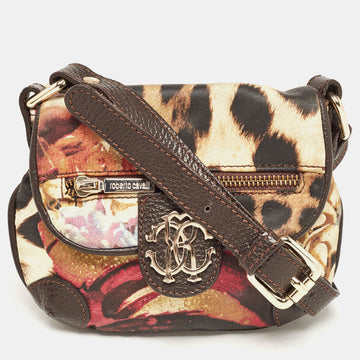 ROBERTO CAVALLI Multicolor Printed Fabric and Leather Shoulder Bag