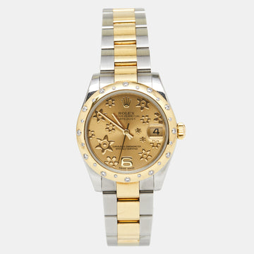 Rolex Champagne Floral 18k Yellow Gold Stainless Steel Diamond Datejust 31 178343-0003 Women's Wristwatch 31 mm