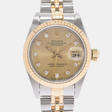 ROLEX Champagne Diamonds 18K Yellow Gold And Stainless Steel Datejust 69173G Automatic Women's Wristwatch 26 mm