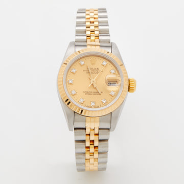 Rolex Champagne Diamonds 18K Yellow Gold And Stainless Steel Datejust 69173 Women's Wristwatch 26 mm