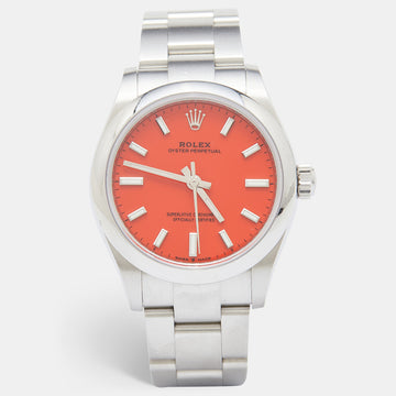 Rolex Coral Red Oystersteel Oyster Perpetual 277200 Women's Wristwatch 31 mm