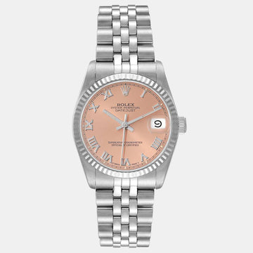 ROLEX Pink 18K White Gold And Stainless Steel Datejust 68274 Automatic Women's Wristwatch 31 mm