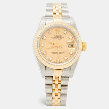 Rolex Champagne Diamond 18k Yellow Gold And Stainless Steel Datejust 69173 Automatic Women's Wristwatch 26 mm