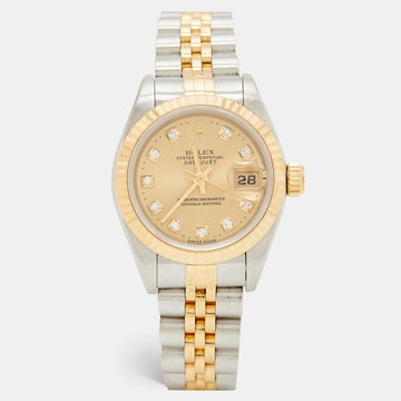 Rolex Champagne Diamonds 18K Yellow Gold And Stainless Steel Datejust 69173 Women's Wristwatch 26 mm