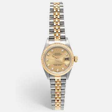 Rolex Champagne 18K Yellow Stainless Steel Diamond Datejust 69173 Women's Wristwatch 26 mm