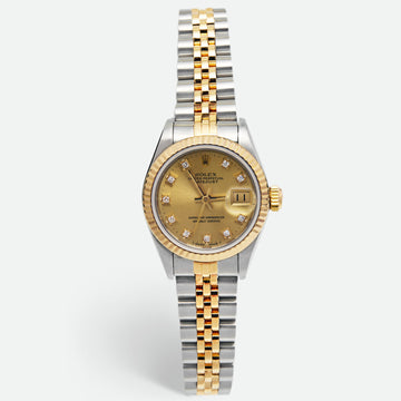 ROLEX Champagne Diamonds 18K Yellow Gold And Stainless Steel Datejust 69173 Women's Wristwatch 26 mm