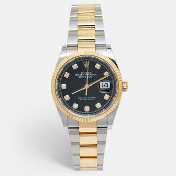 ROLEX Black 18K Yellow Gold Oystersteel Datejust M126233-00022 Unisex Wristwatch 36 mm
