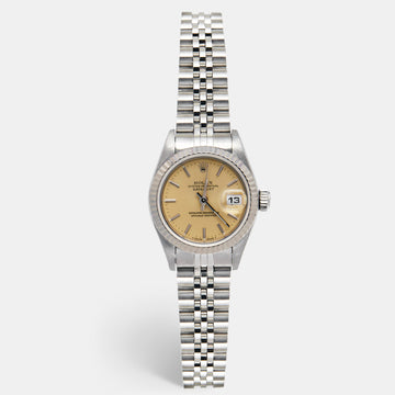 ROLEX Champagne Stainless Steel Datejust 69174 Women's Wristwatch 26 mm