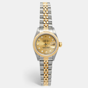 ROLEX Champagne Diamonds 18K Yellow Gold Stainless Steel Datejust 69173 Women's Wristwatch 26 mm