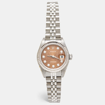 ROLEX Brown Anniversary Diamond Dial 18K White Gold Stainless Steel Datejust 79174 Wristwatch 26 mm