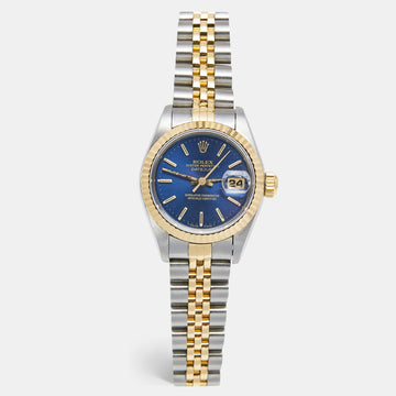 ROLEX Blue 18k Yellow Gold Stainless Steel Datejust 69173 Women's Wristwatch 26 mm