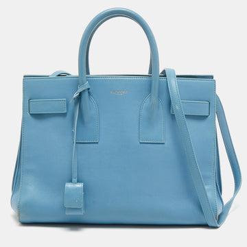 Saint Laurent Light Blue Leather Small Classic Sac De Jour Tote