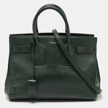 Saint Laurent Dark Green Leather Small Classic Sac De Jour Tote