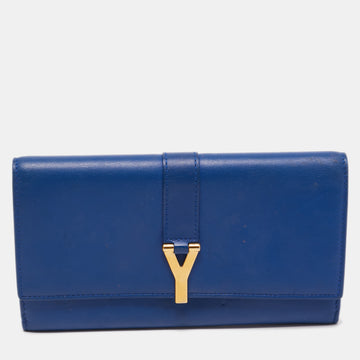 Saint Laurent Blue Leather Y-Ligne Flap Continental Wallet