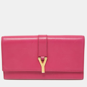 Saint Laurent Pink Leather Y-Ligne Flap Continental Wallet