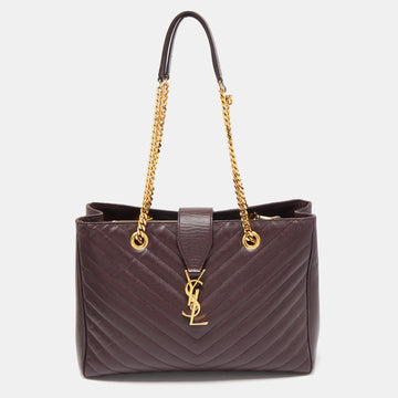 Saint Laurent Burgundy Matelasse Leather Monogram Shopper Tote