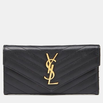 Saint Laurent Black Matelasse Leather Cassandre Continental Wallet