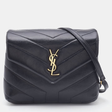 Saint Laurent Black Quilted Leather Toy Loulou Crossbody Bag