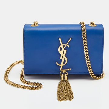 Saint Laurent Blue Leather Small Kate Tassel Crossbody Bag