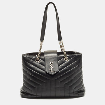 Saint Laurent Black Quilted Y Leather Large Loulou Shopper Tote