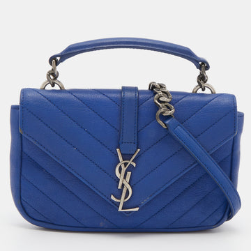 Saint Laurent Blue Leather Mini College Crossbody Bag