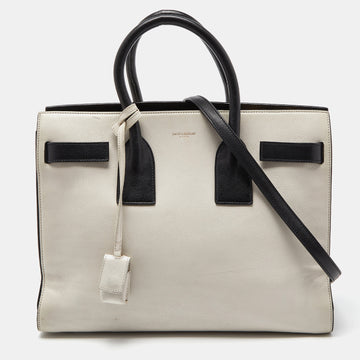 Saint Laurent Off White/Black Leather Small Classic Sac De Jour Tote