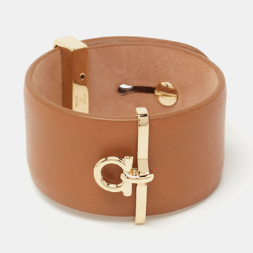 Salvatore Ferragamo Brown Leather Gold Tone Wrap Bracelet