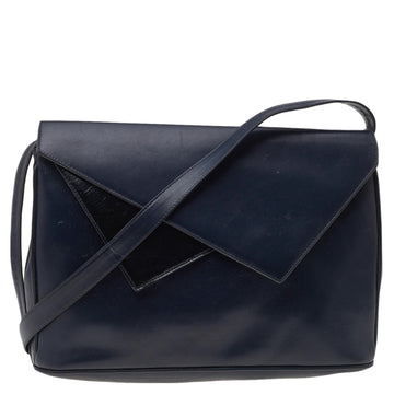 Salvatore Ferragamo Blue/Black Leather Flap Shoulder Bag