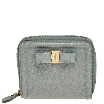 Salvatore Ferragamo Mint Green Leather Vara Bow Zip Around Wallet