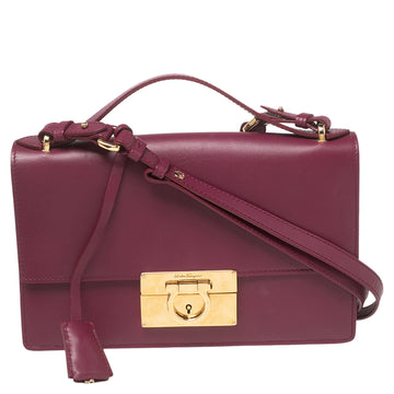 Salvatore Ferragamo Magenta Leather Gancio Lock Top Handle Bag