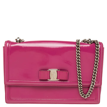 Salvatore Ferragamo Fuchsia Patent Leather Vara Bow Chain Shoulder Bag