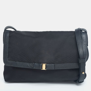 Salvatore Ferragamo Black Nylon And Leather Viva Bow Shoulder Bag