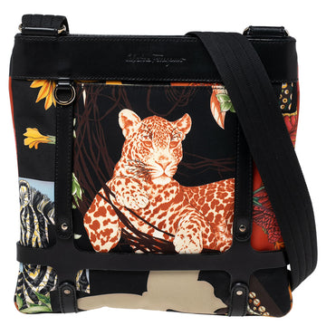 Salvatore Ferragamo Multicolor Nylon And Leather Jungle Safari Print Shoulder Bag