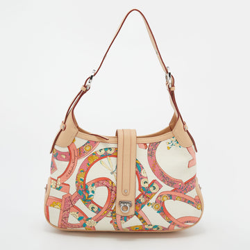 Salvatore Ferragamo Multicolor Printed Fabric and Leather Hobo