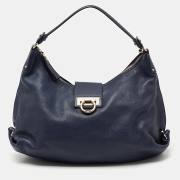 Salvatore Ferragamo Navy Blue Leather Fanisa Hobo