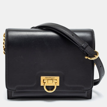 Salvatore Ferragamo Black Leather Trifolio Flap Crossbody Bag
