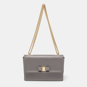 Salvatore Ferragamo Grey Leather Medium Ginny Shoulder Bag