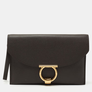 Salvatore Ferragamo Grey Leather Gancini Clutch