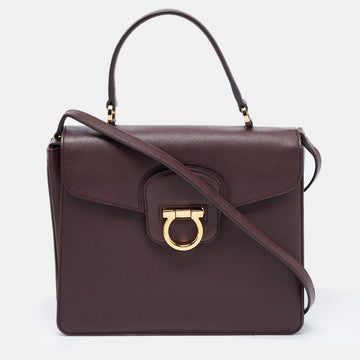 Salvatore Ferragamo Burgundy Leather  Kelly Top Handle Bag