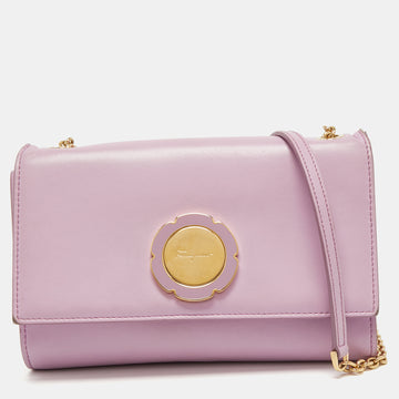 Salvatore Ferragamo Light Pink Leather Floral Flap Chain Shoulder Bag