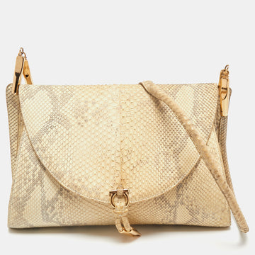 Salvatore Ferragamo Grey/Off White Watersnake Flap Shoulder Bag