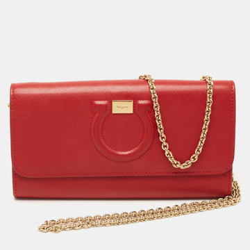 Salvatore Ferragamo Red Leather Gancini City Wallet on Chain