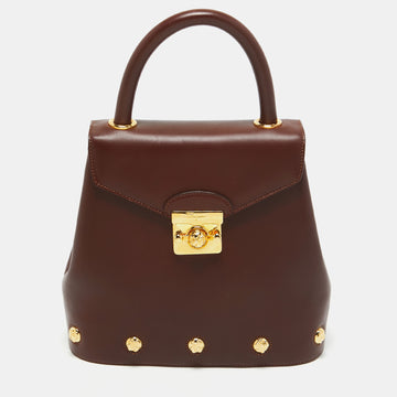 Salvatore Ferragamo Burgundy Leather Studded Top Handle Bag