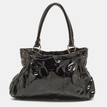 SALVATORE FERRAGAMO Black Patent Leather Ava Shoulder Bag