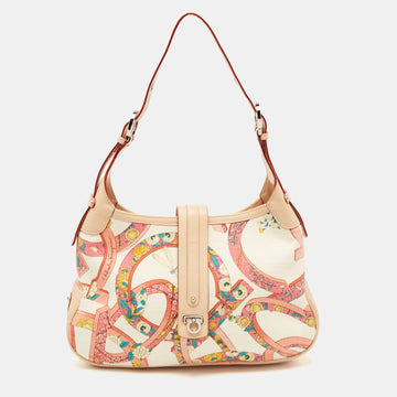 SALVATORE FERRAGAMO Multicolor Printed Fabric and Leather Gancio Flap Hobo