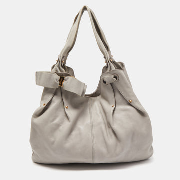 SALVATORE FERRAGAMO Grey Leather Vera Bow Hobo