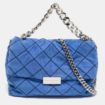 Stella McCartney Blue Quilted Faux Suede Medium Beckett Chain Bag