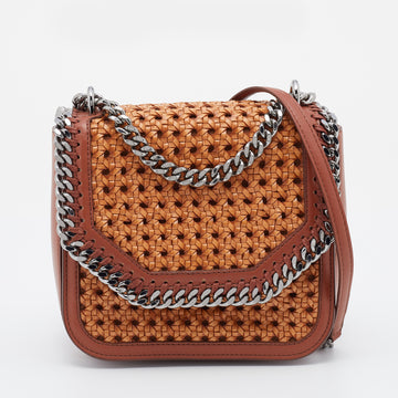 Stella McCartney Brown/Tan Faux Leather Falabella Box Wicker Basket Crossbody Bag