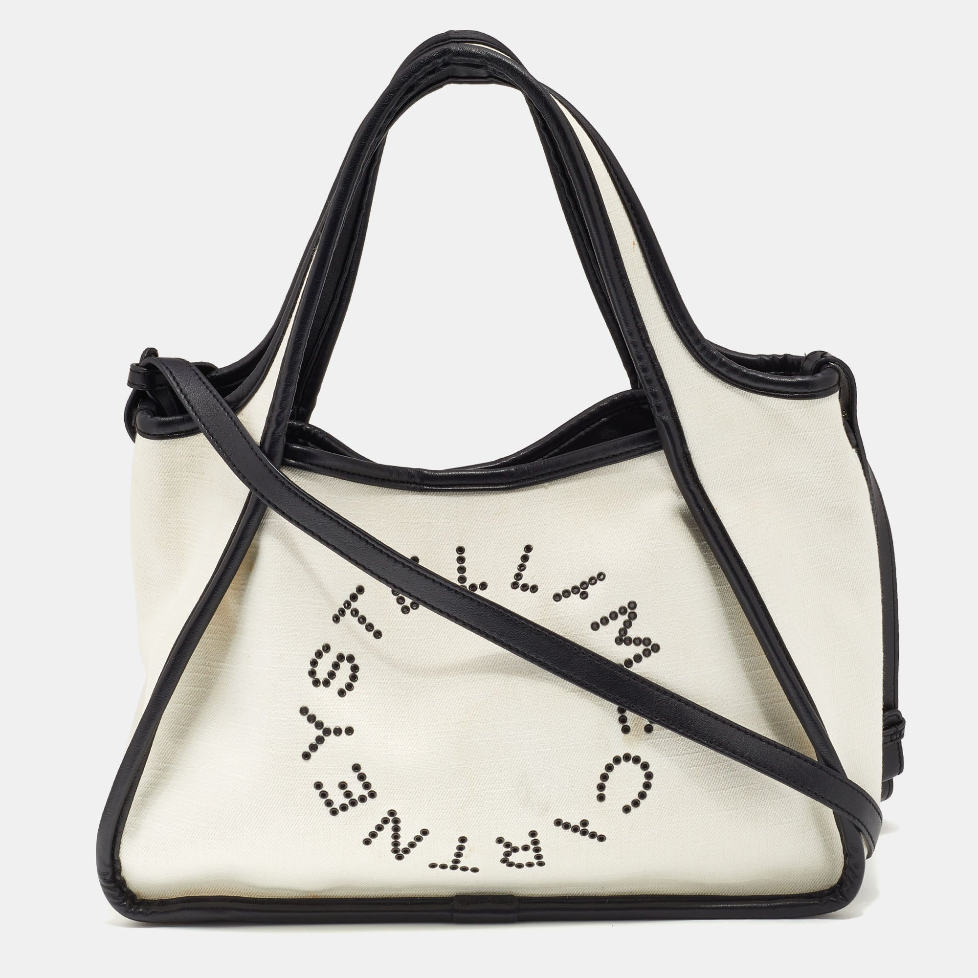 STELLA MCCARTNEY Off White Canvas and Faux Leather Stella Logo Tote