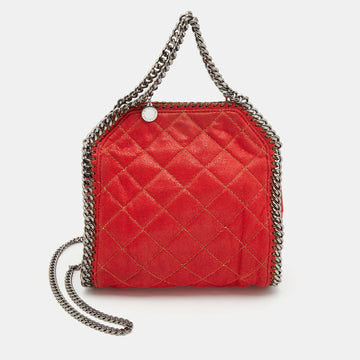 STELLA MCCARTNEY Red/Gold Quilted Faux Suede Mini Falabella Tote